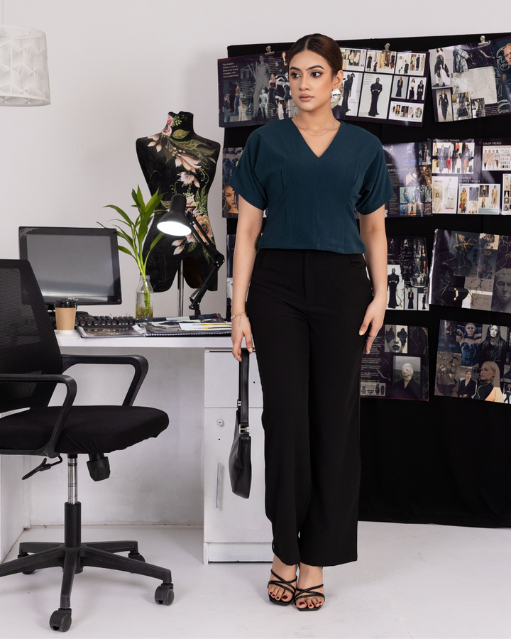 ANORA V NECK TEAL TOP