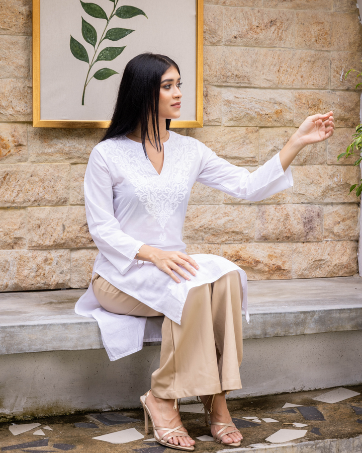 ZAYLA WHITE LONG KURTHA TOP
