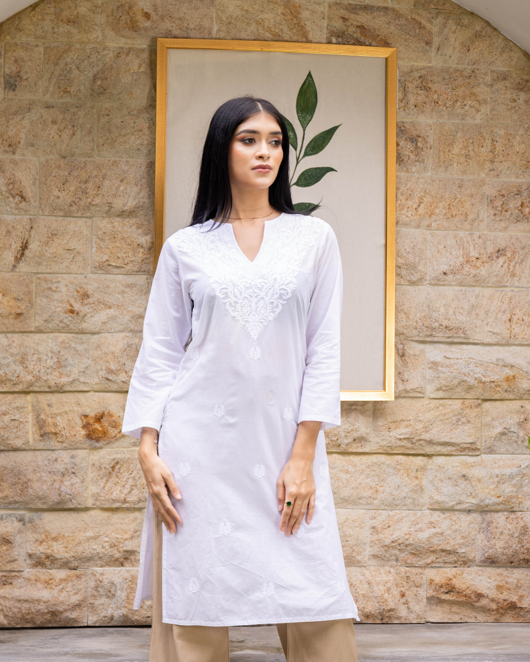 ZAYLA WHITE LONG KURTHA TOP