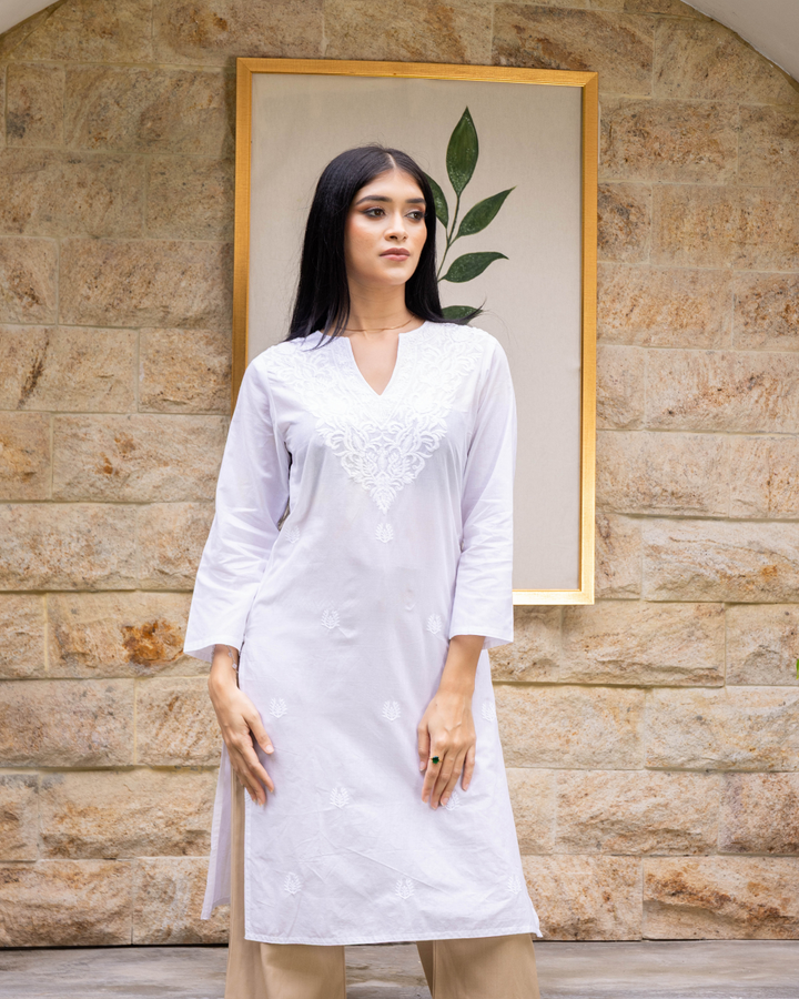 ZAYLA WHITE LONG KURTHA TOP