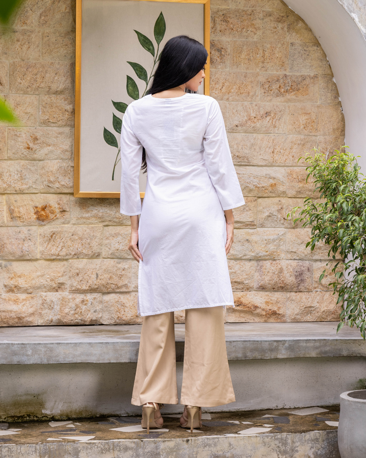 ZAYLA WHITE LONG KURTHA TOP