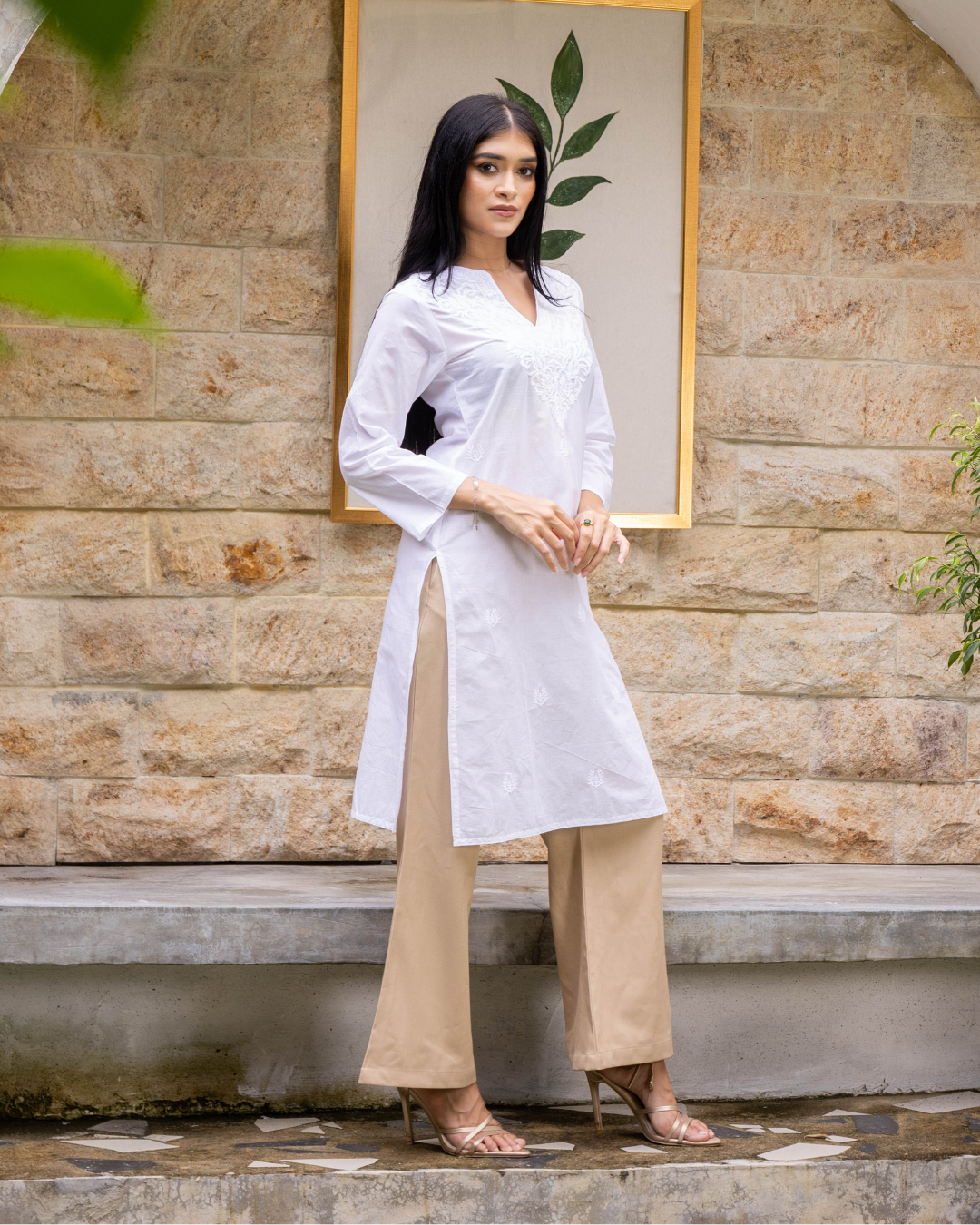 ZAYLA WHITE LONG KURTHA TOP
