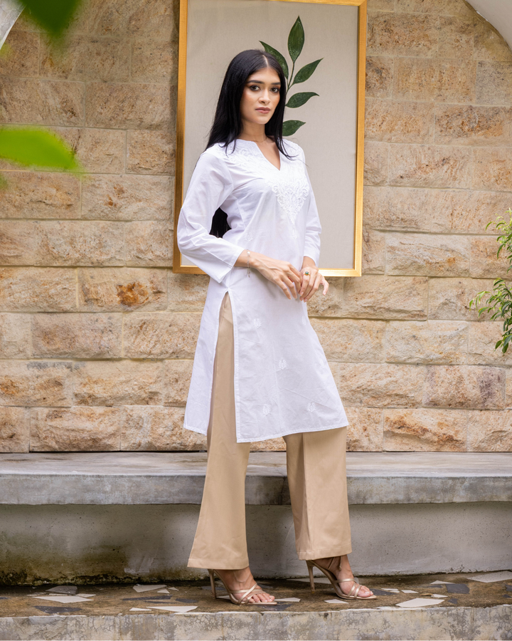 ZAYLA WHITE LONG KURTHA TOP