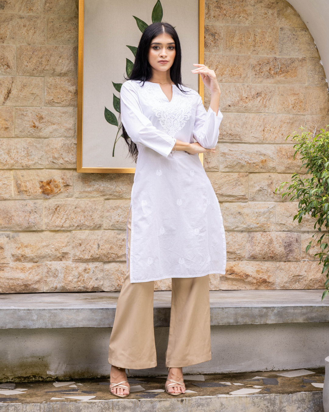 ZAYLA WHITE LONG KURTHA TOP