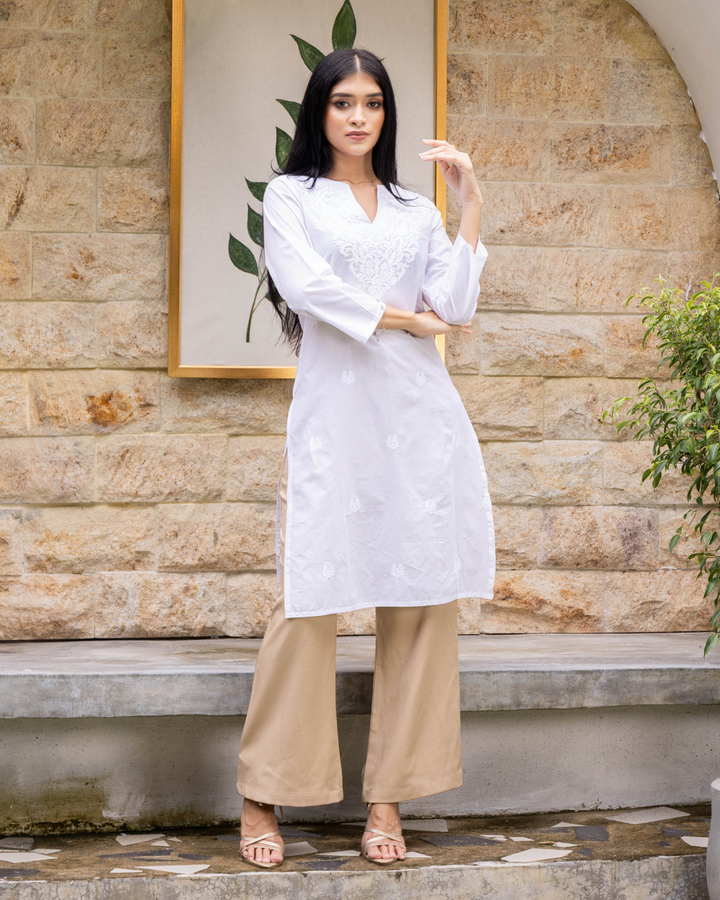 ZAYLA WHITE LONG KURTHA TOP
