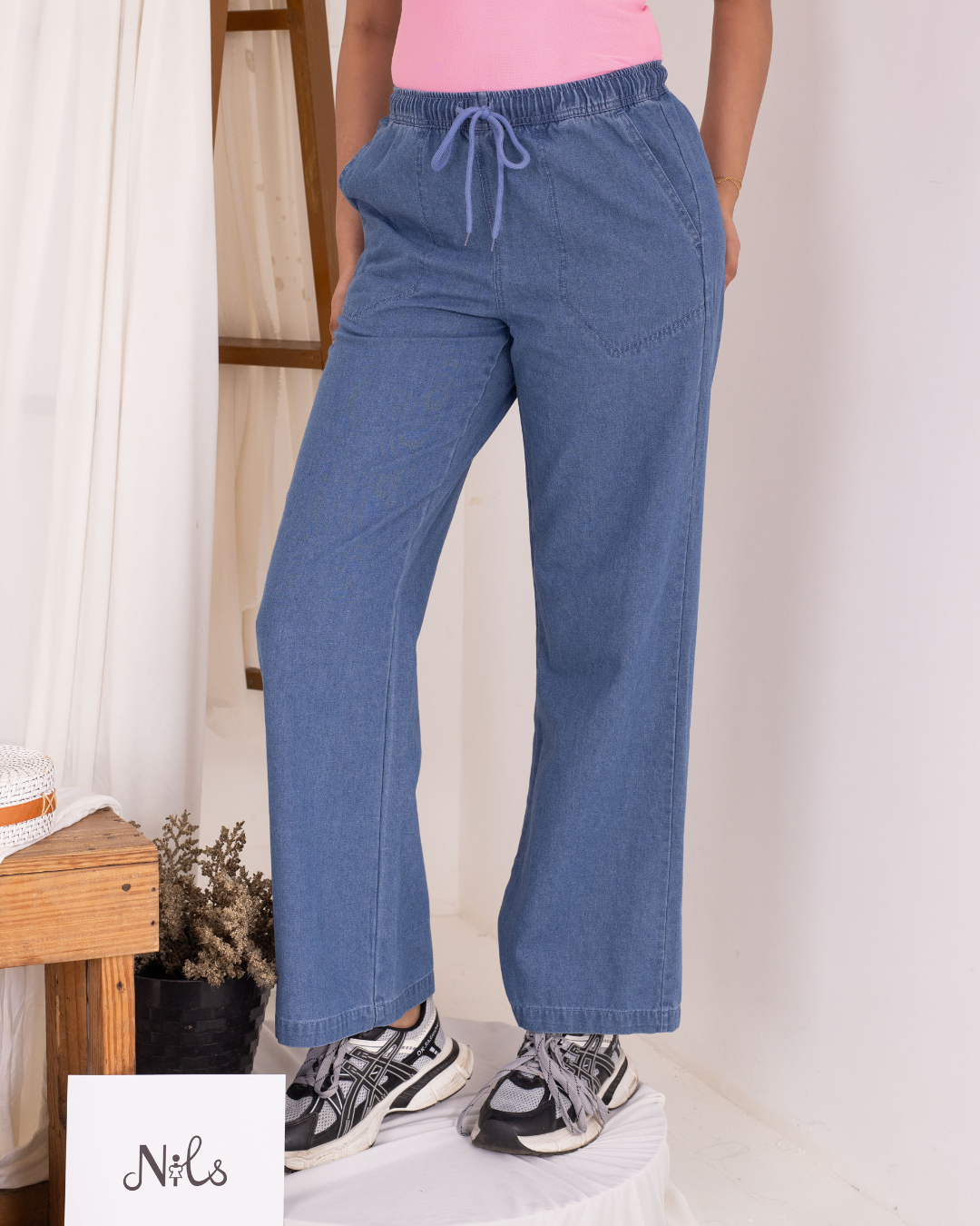 DALEYZA ELASTIC WAIST L/B DENIM PANT