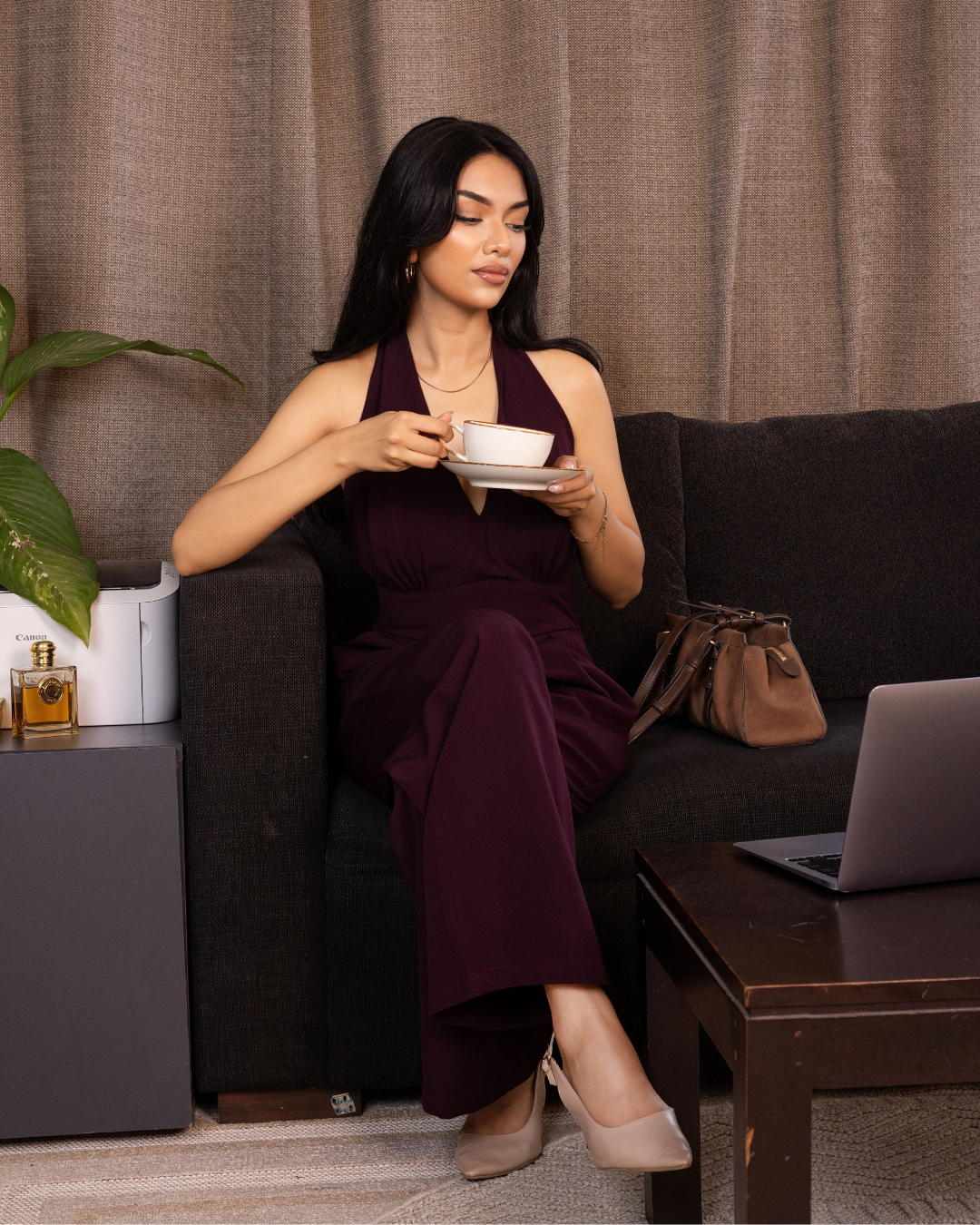 JESSE PURPLE DEEP NECK JUMPSUIT