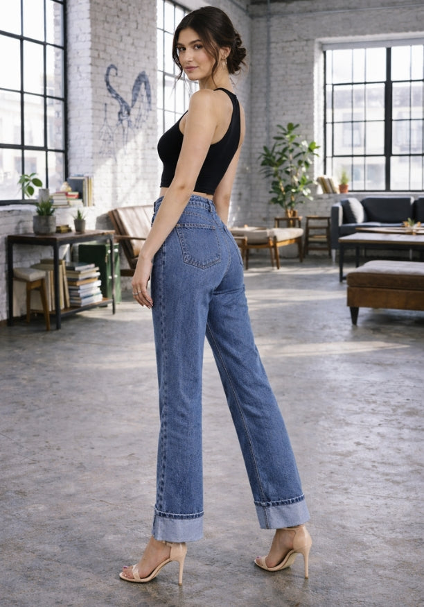 MID BLUE LOLA WIDE FOLD PANT