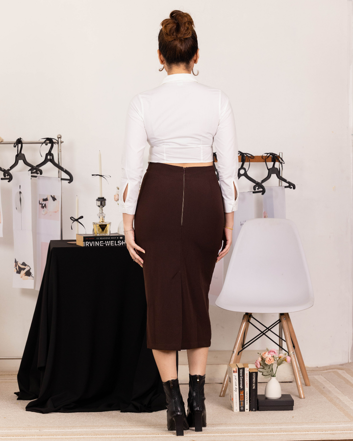 ELNA LONG SLEEVE WHITE CROP SHIRT