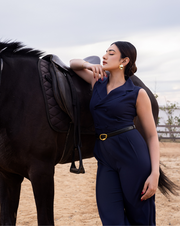JULIA LAPEL COLLAR NAVY BLUE JUMPSUIT