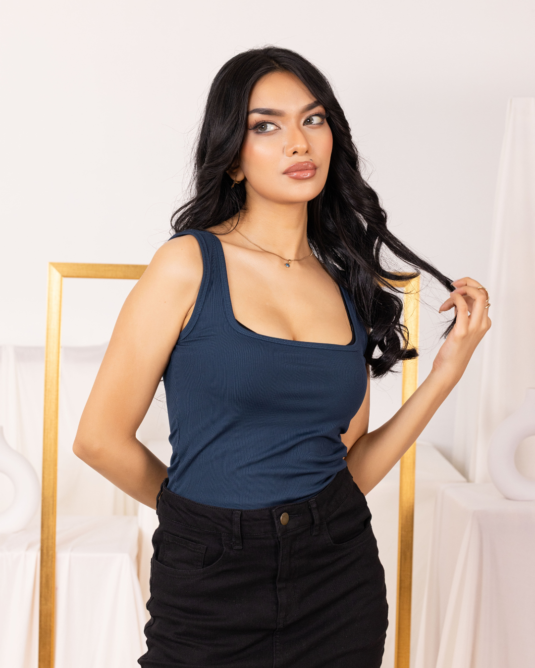 KAYLA NAVY BLUE RIB TOP