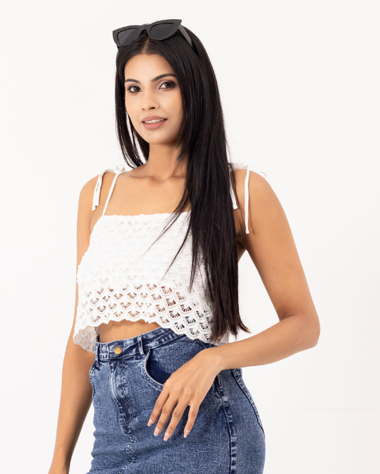 ELYZZA STRAP WHITE CROP TOP