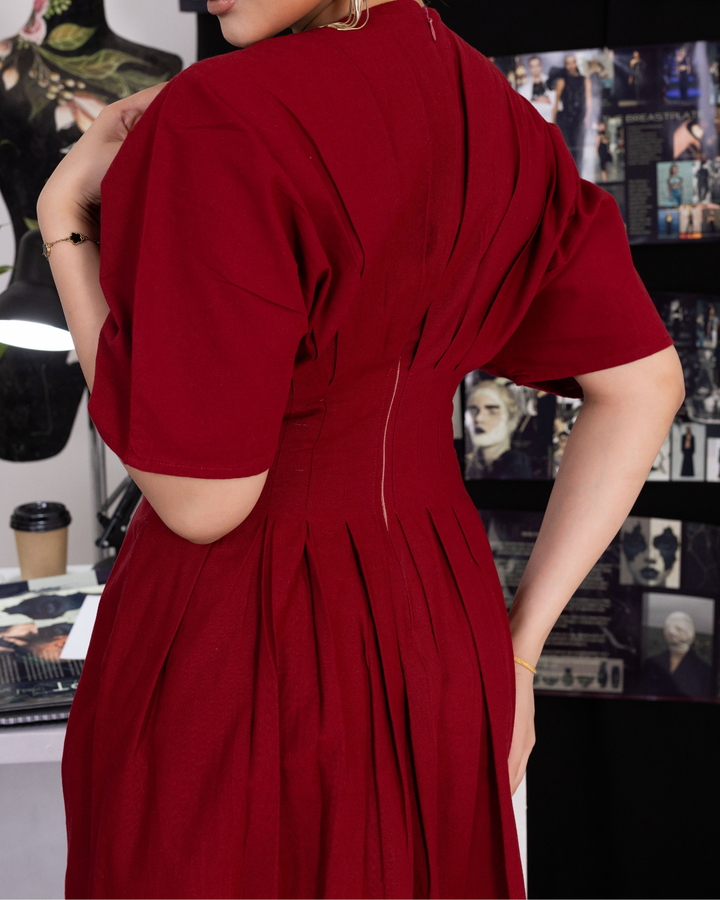 ANDRA PLEATED MAROON MAXI DRESS
