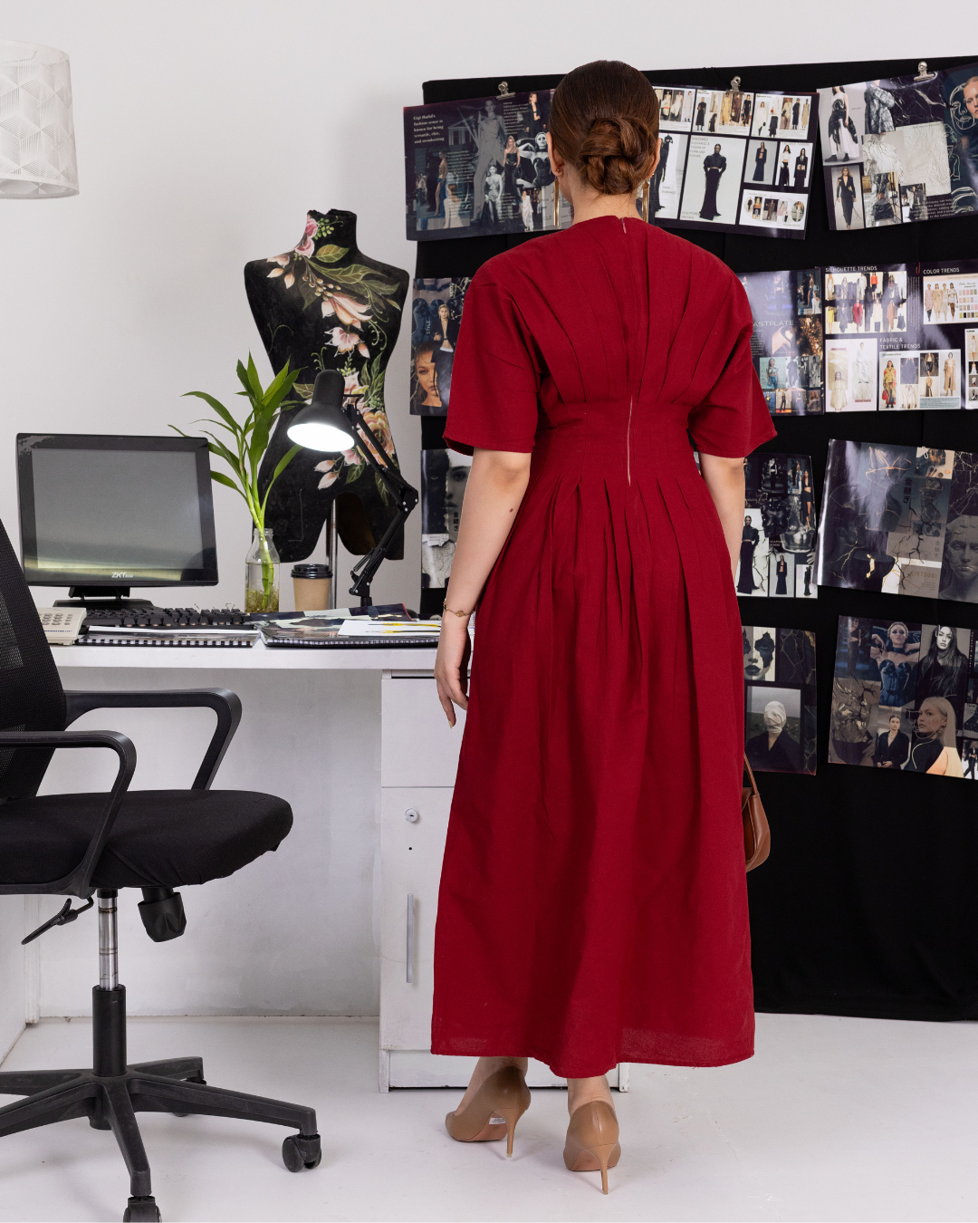 ANDRA PLEATED MAROON MAXI DRESS