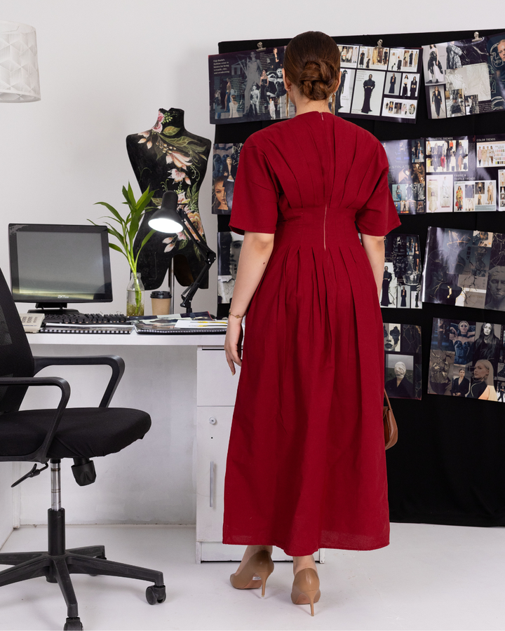 ANDRA PLEATED MAROON MAXI DRESS
