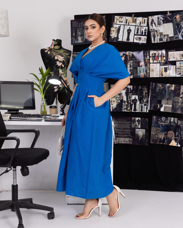 ANDRA PLEATED BLUE MAXI DRESS