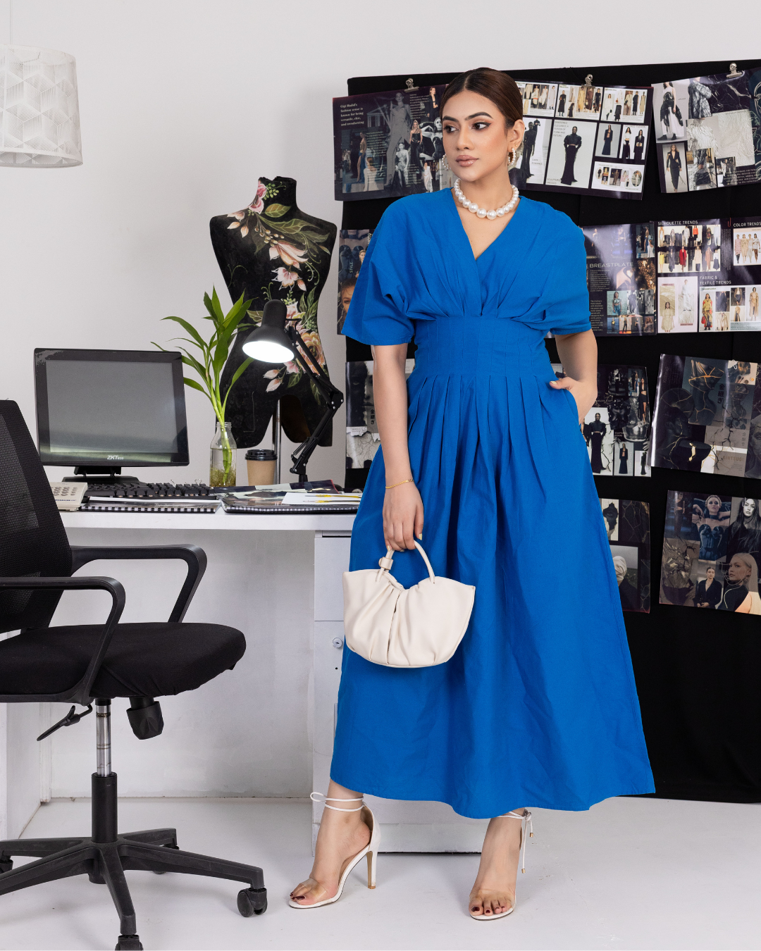 ANDRA PLEATED BLUE MAXI DRESS