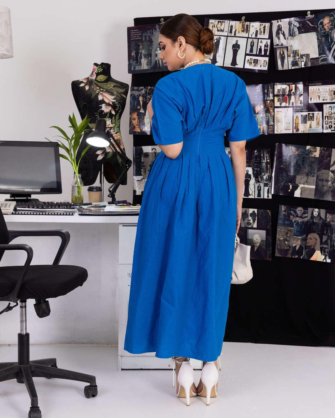 ANDRA PLEATED BLUE MAXI DRESS