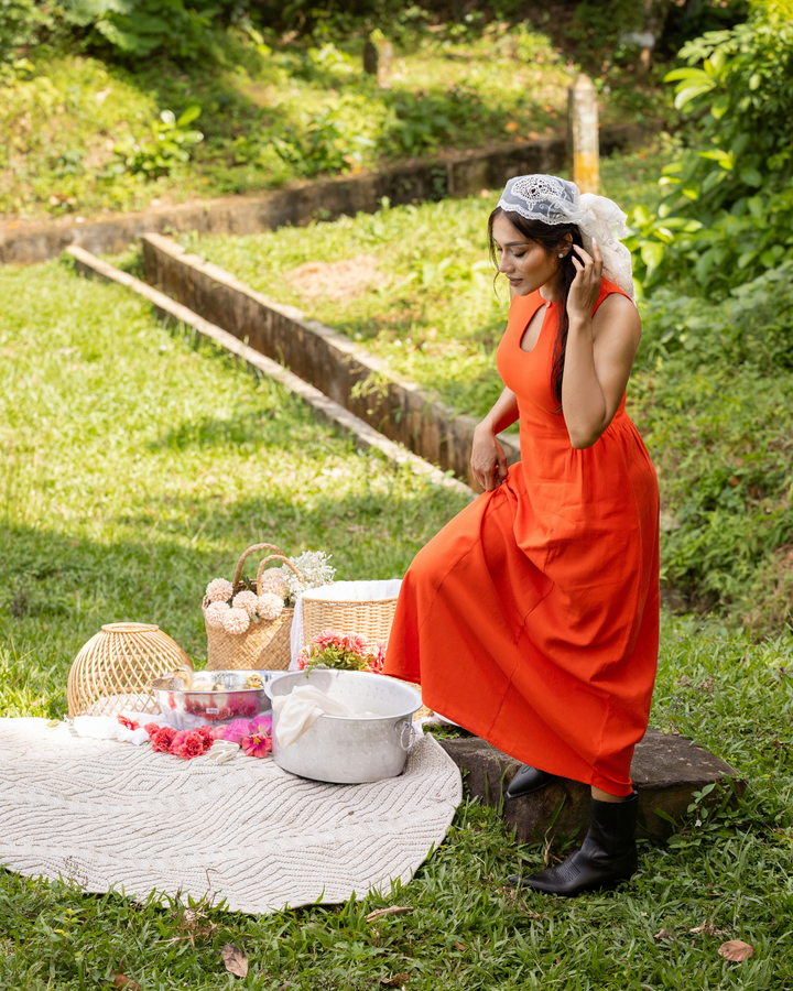 NIA ORANGE SLEEVELESS LONG DRESS