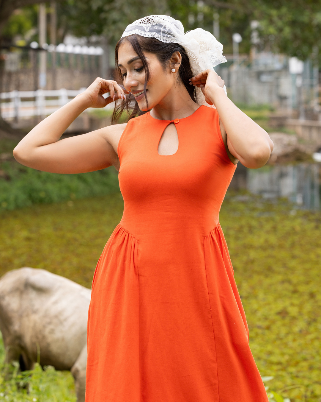NIA ORANGE SLEEVELESS LONG DRESS
