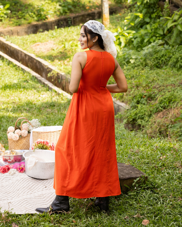 NIA ORANGE SLEEVELESS LONG DRESS