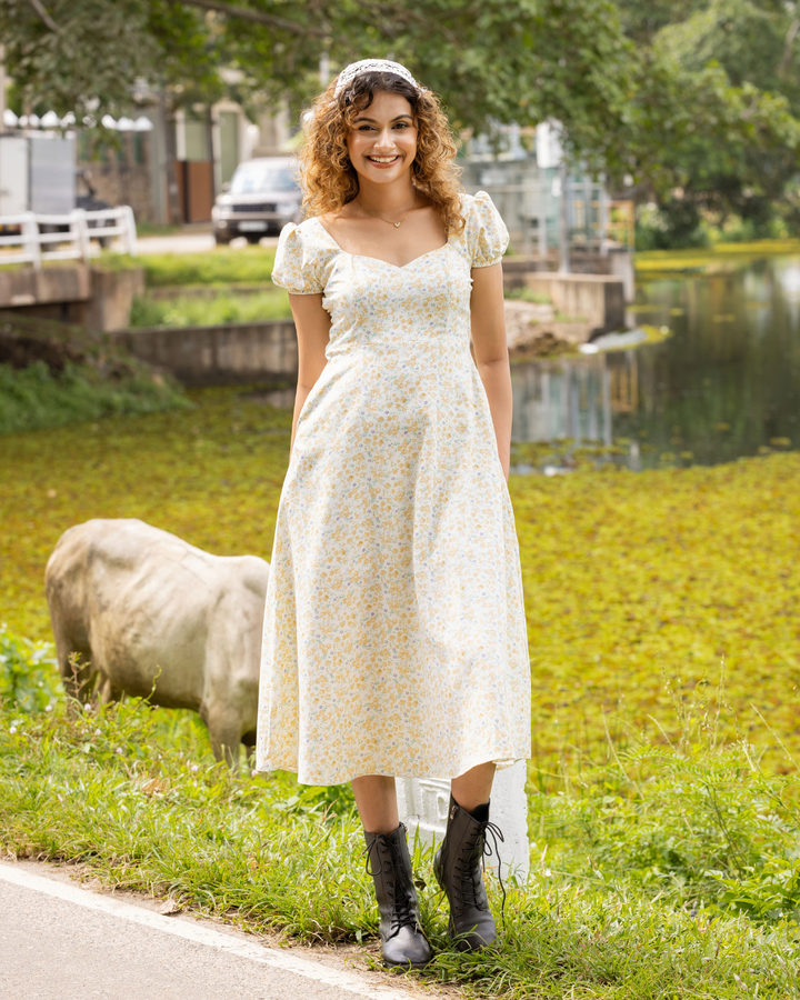 SOLANA FLORAL YELLOW LONG MAXI DRESS