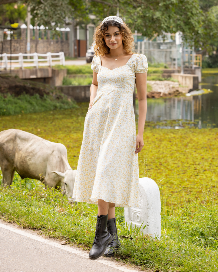 SOLANA FLORAL YELLOW LONG MAXI DRESS