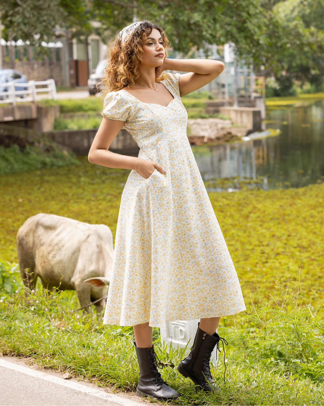 SOLANA FLORAL YELLOW LONG MAXI DRESS