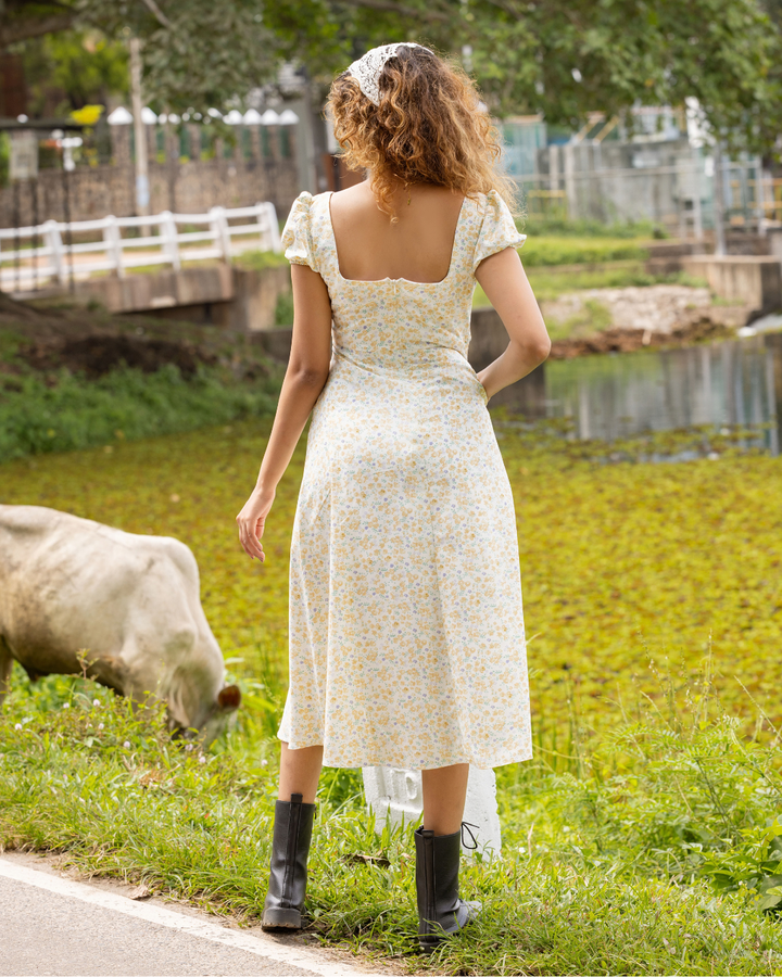 SOLANA FLORAL YELLOW LONG MAXI DRESS