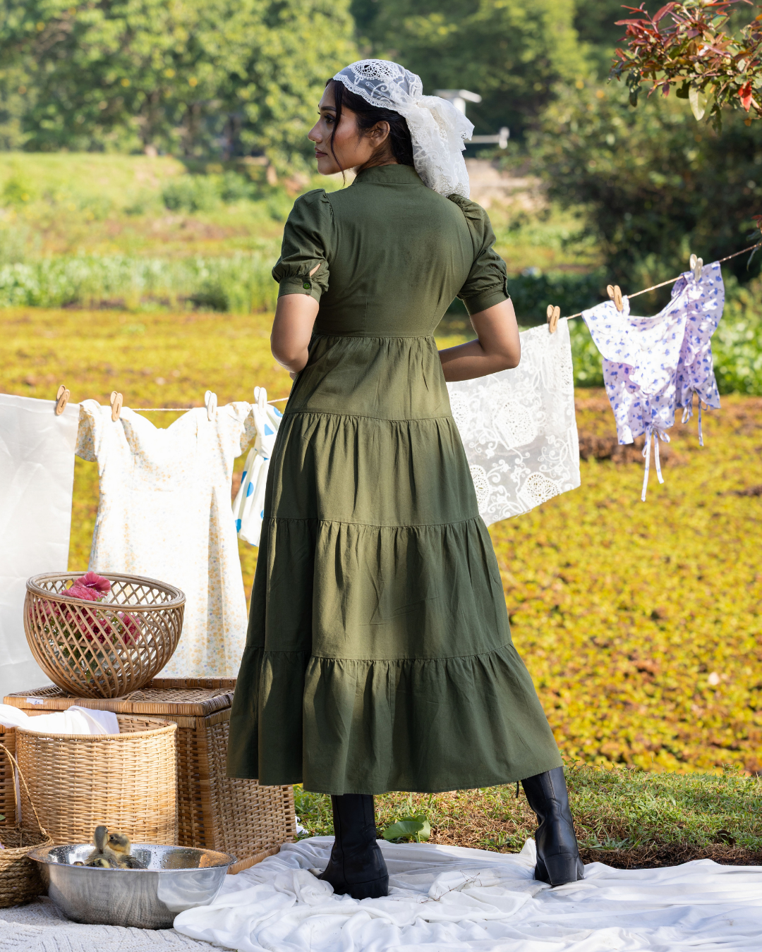 HAZEL COLLAR KAKI GREEN DRESS