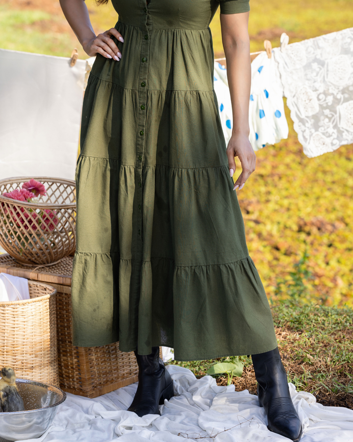 HAZEL COLLAR KAKI GREEN DRESS
