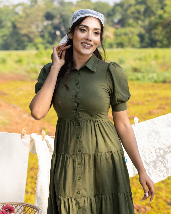 HAZEL COLLAR KAKI GREEN DRESS