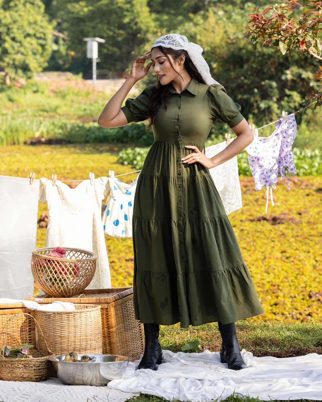 HAZEL COLLAR KAKI GREEN DRESS