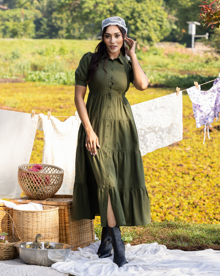 HAZEL COLLAR KAKI GREEN DRESS