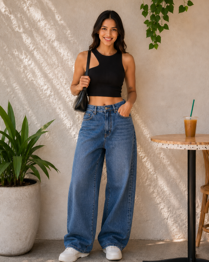 SOYA SHOLDER BLACK CUT OUT CROP TOP