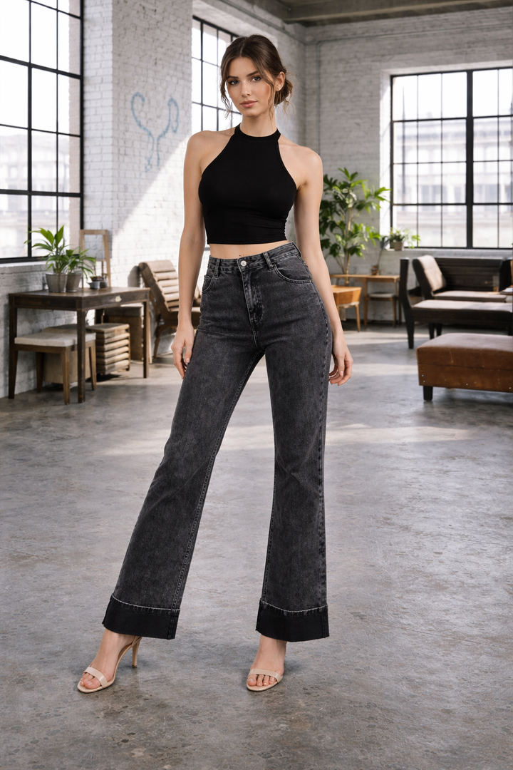 BLACK LOLA WIDE FOLD PANT