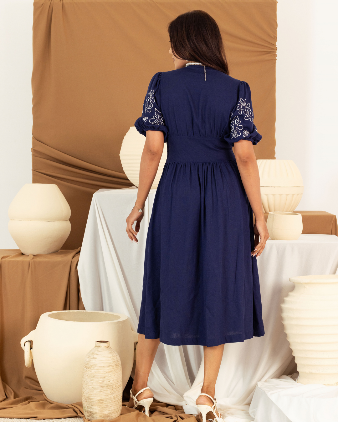 GLAMORY NAVY BLUE EMBROIDARY DRESS