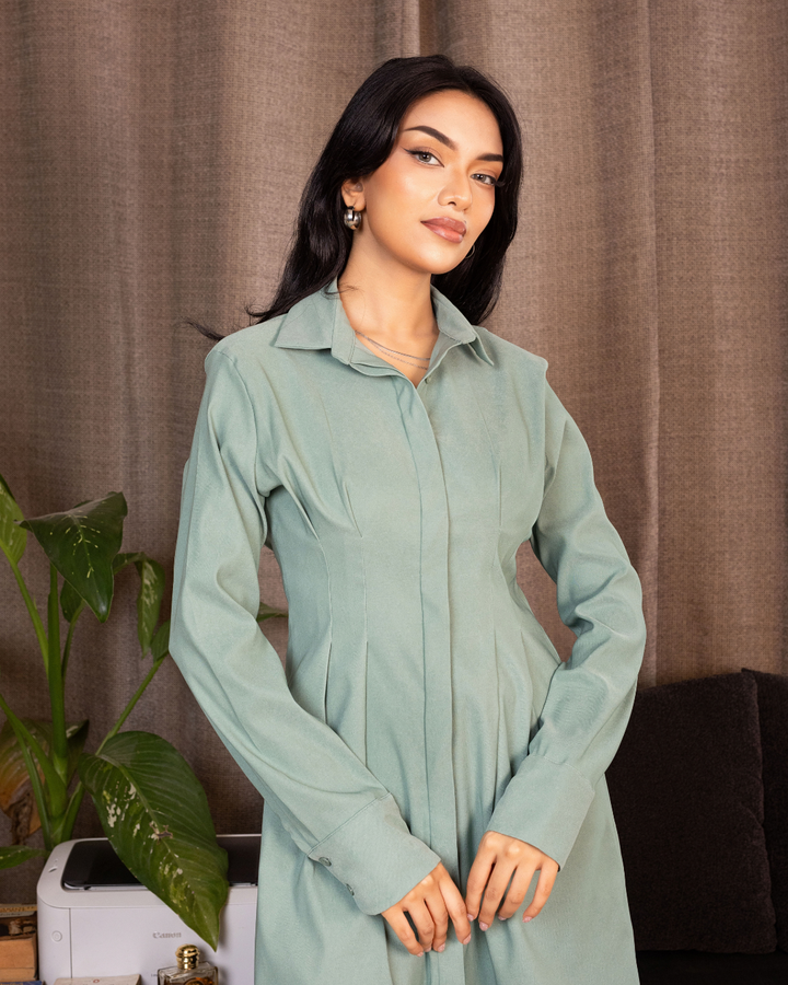 LIARA GREEN COLLARED SHORT DRESS