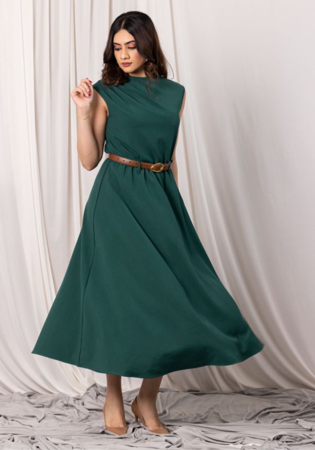 AZERIA SLEEVELESS GREEN MIDI DRESS