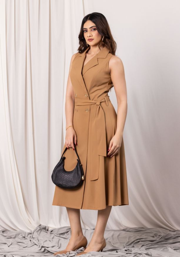 KATEY SLEEVELESS BROWN DRESS