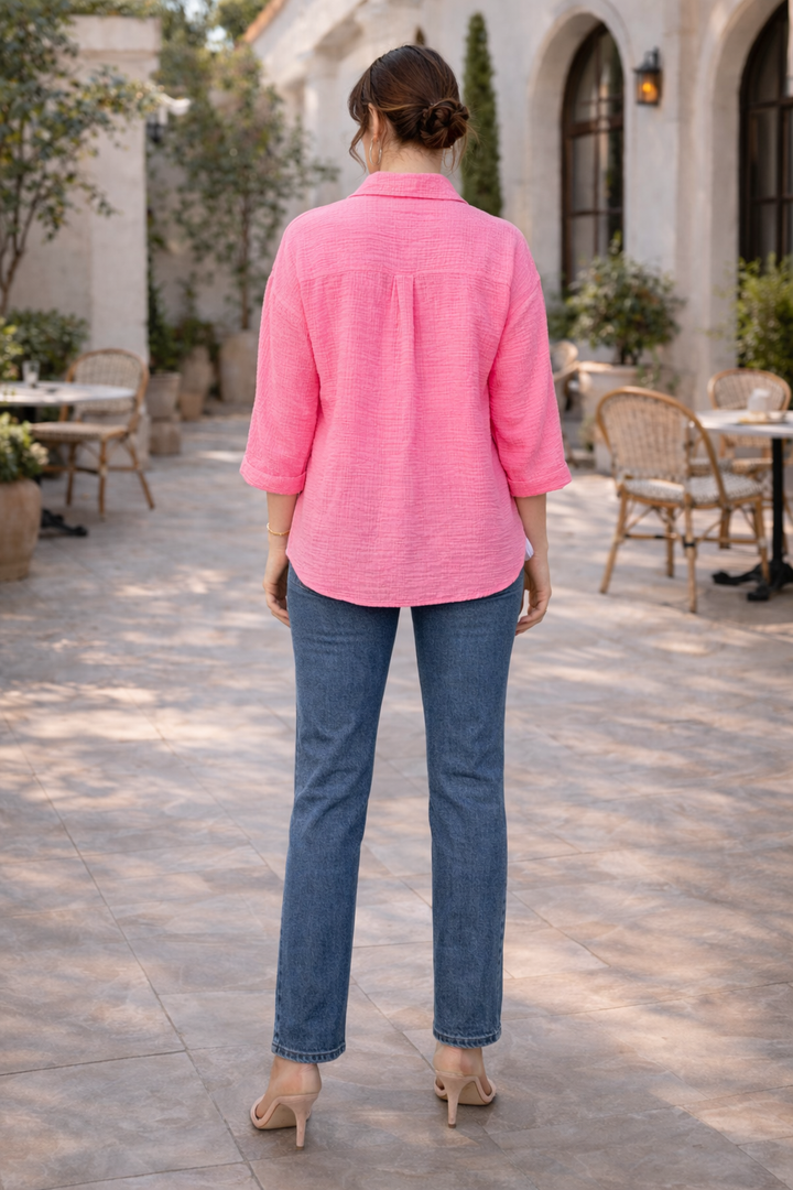 ZERAH SHORT SLEEVE PINK BLOUSE