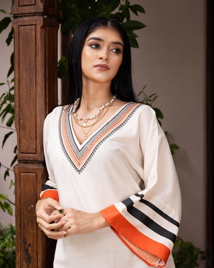 DANICA OFF WHITE PRINTED DRESS