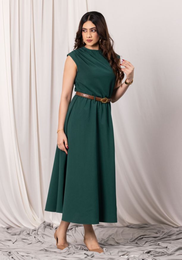 AZERIA SLEEVELESS GREEN MIDI DRESS