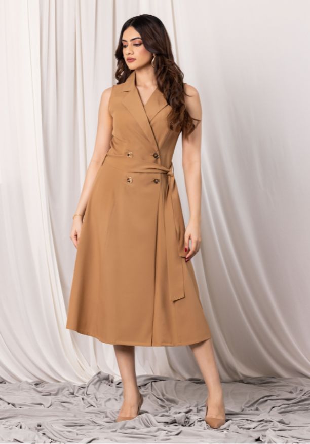 KATEY SLEEVELESS BROWN DRESS