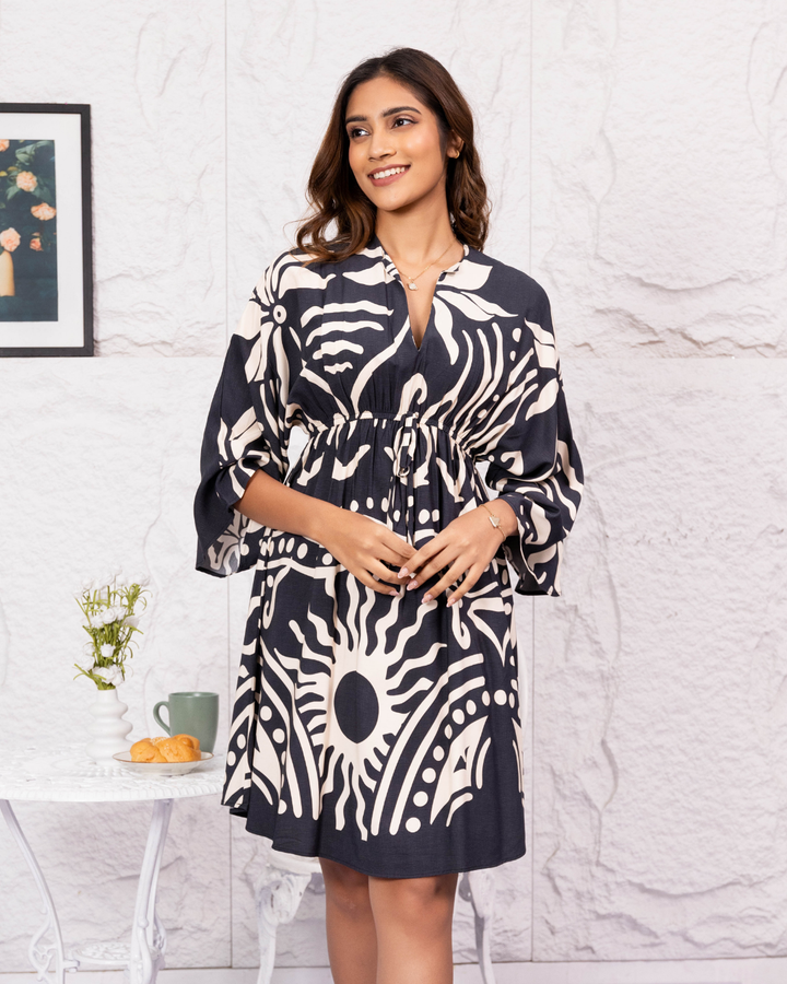 BLEU FLARED SLEEVE SHORT DRESS