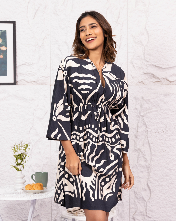 BLEU FLARED SLEEVE SHORT DRESS