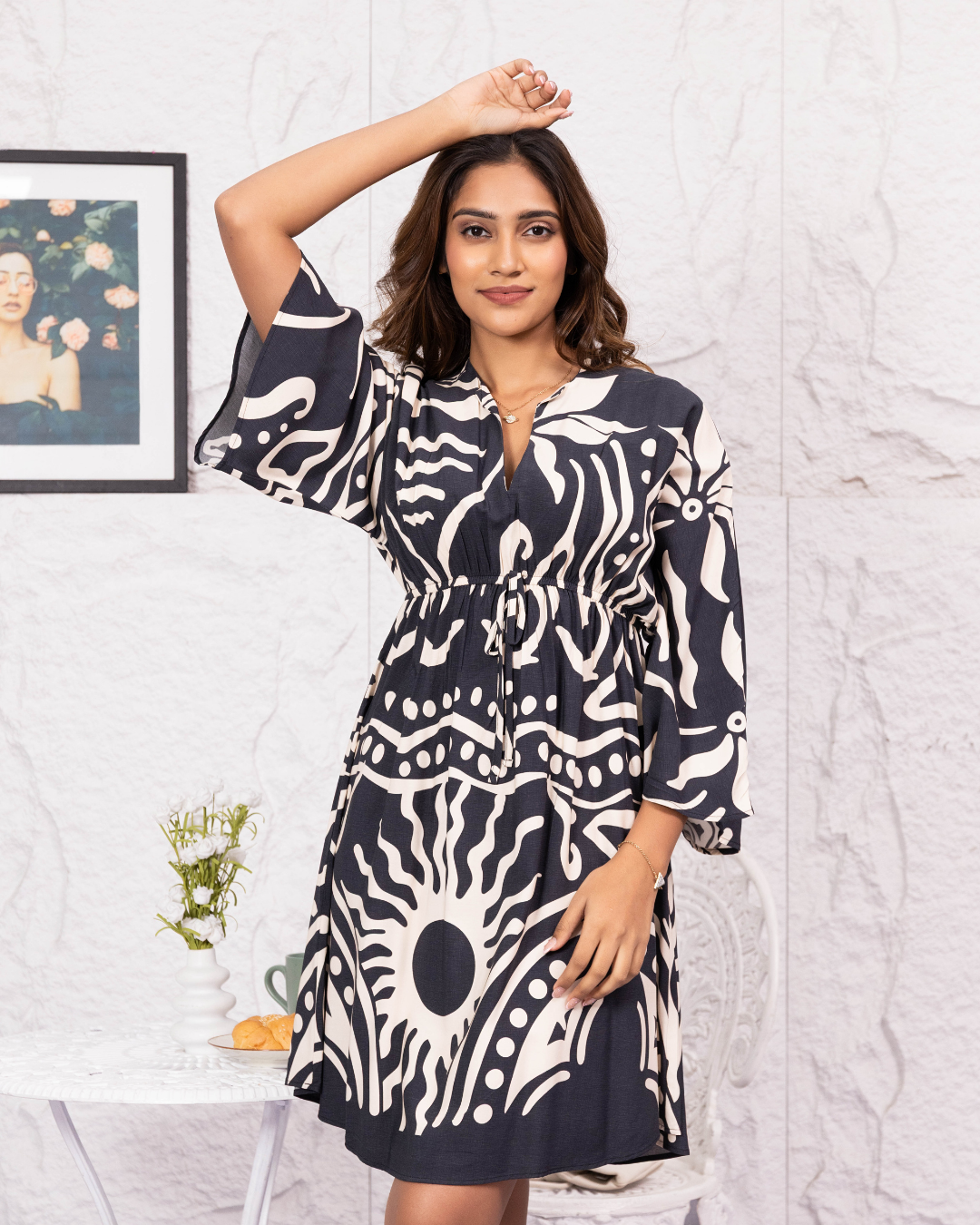 BLEU FLARED SLEEVE SHORT DRESS