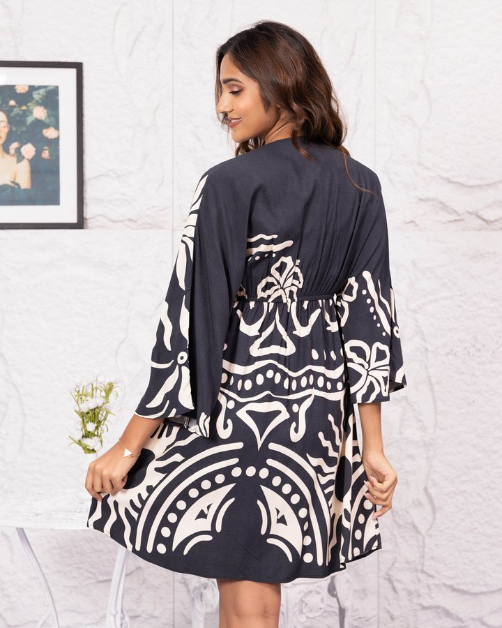 BLEU FLARED SLEEVE SHORT DRESS