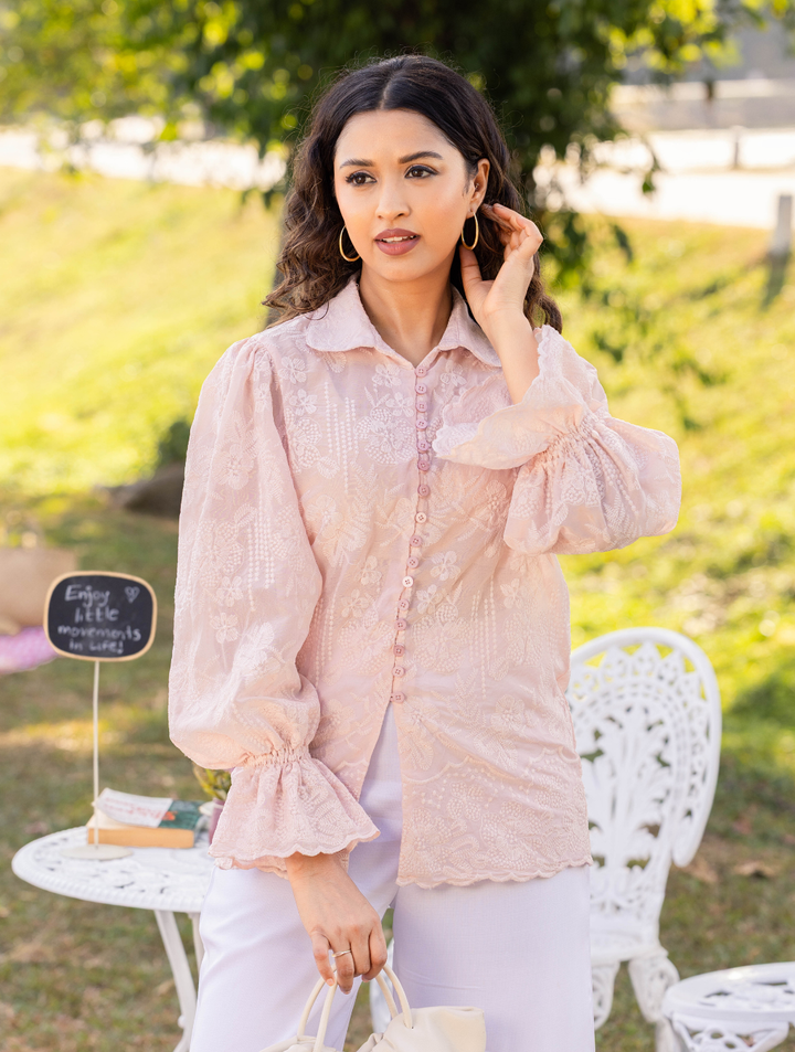 LAVINIA POET SLEEVE PINK BLOUSE