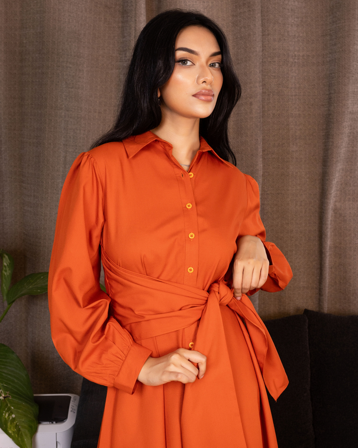 MAZIE FRONT CROSS OVER ORANGE DRESS